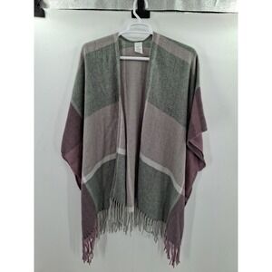 WOOLRICH Reagan Plaid Fringe Hem Shaw Wrap, Wearable Blanket One Size